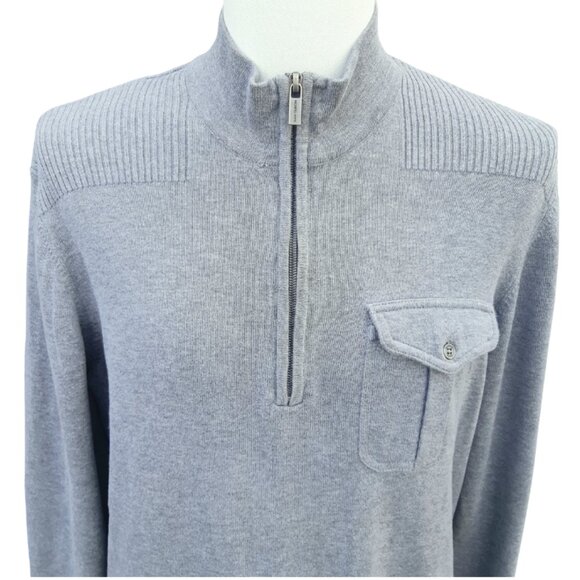 Michael Kors SZ M Quarter Zip 100% Cotton Jersey Knit Gray Men's Mock Neck Top - Picture 5 of 15